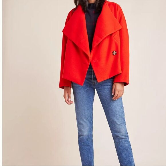 Anthropologie women’s xs Sascha assymetrical button front coat red chic - Picture 2 of 14